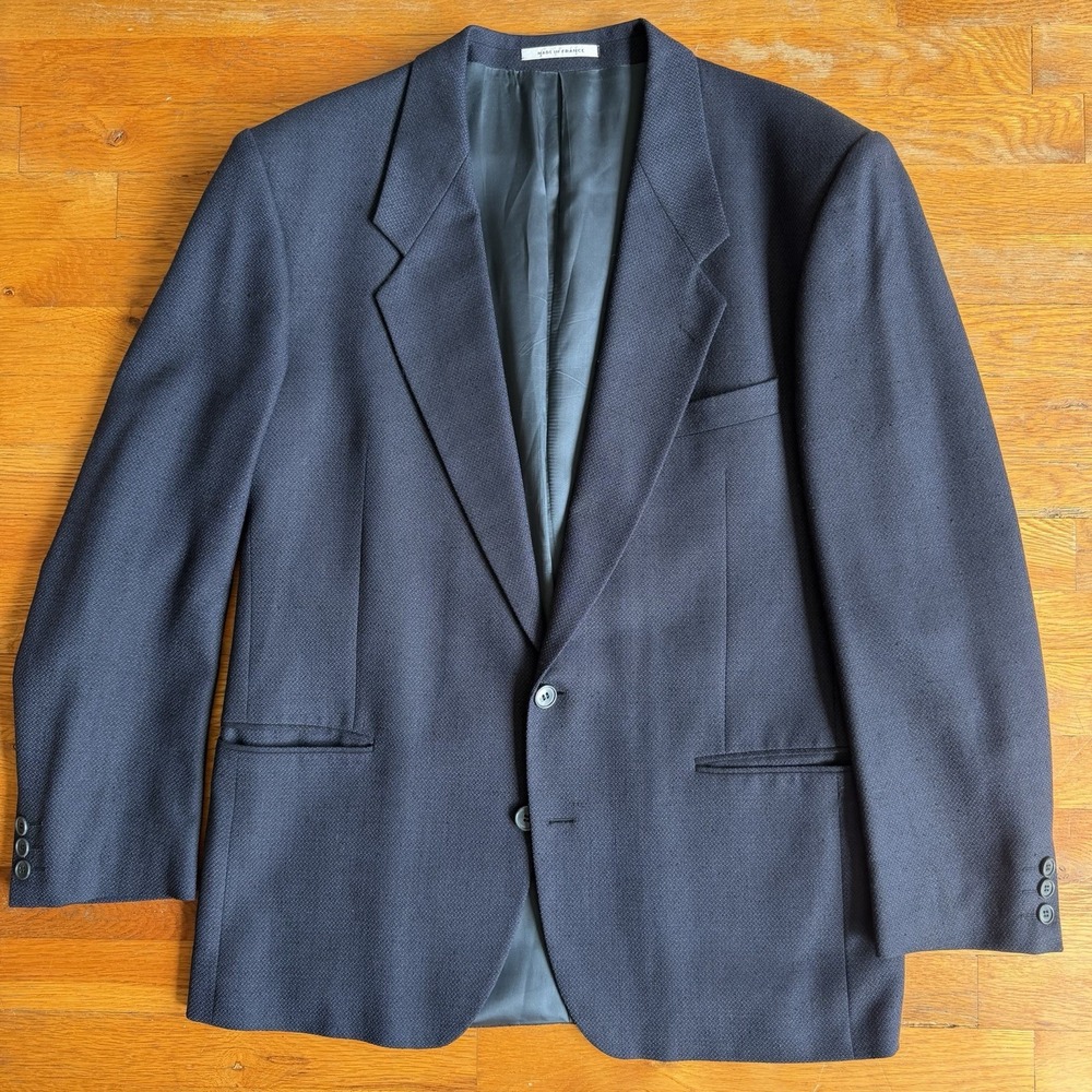 JACKET AUTHENTIC YVES SAINT LAURENT DARK BLUE WOOL MENS BLAZER SIZE US 42 EU 52